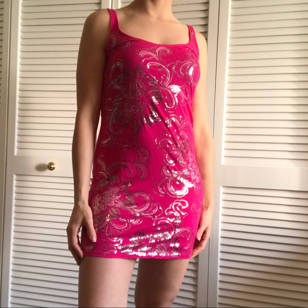 Express Sequenced Pink Dreamweight Cotton Dress